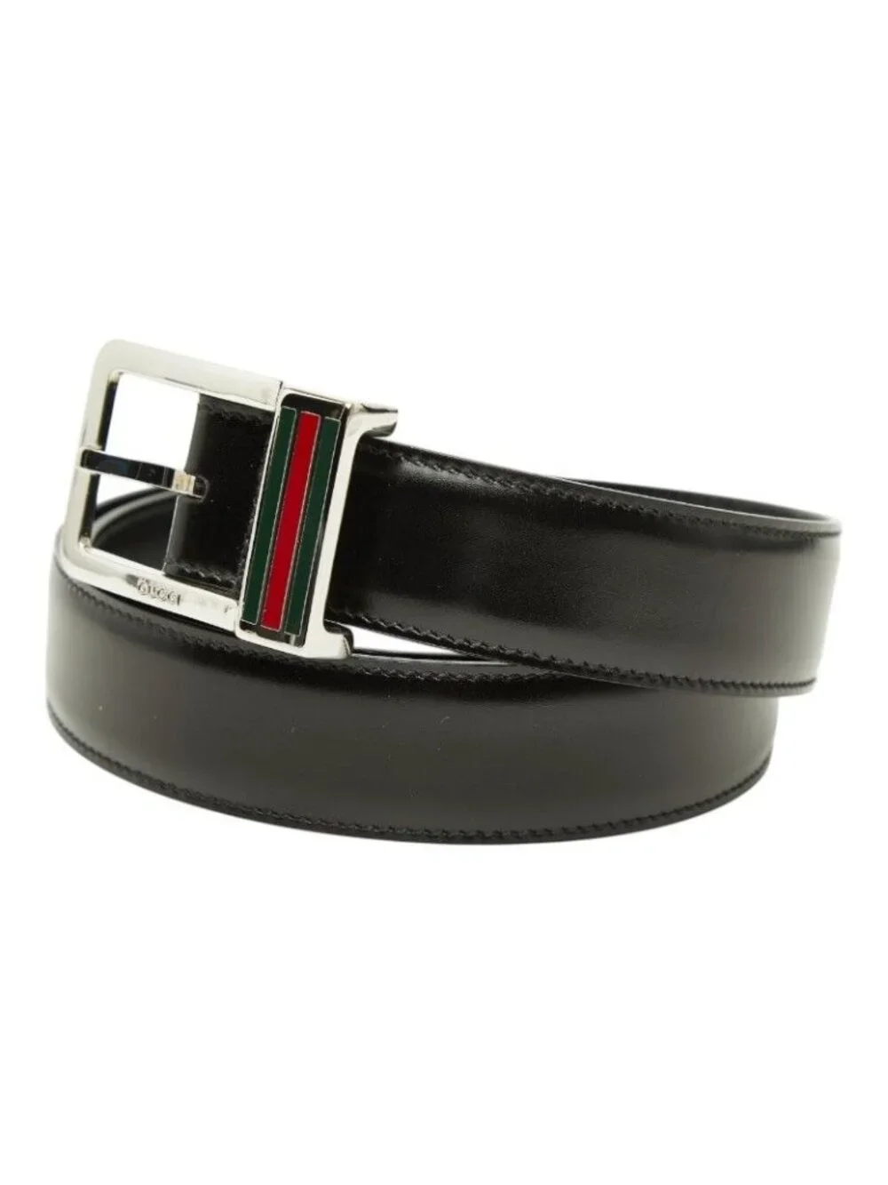 Gucci Sherry Line Square Logo Buckle Belt Black Silver Leather